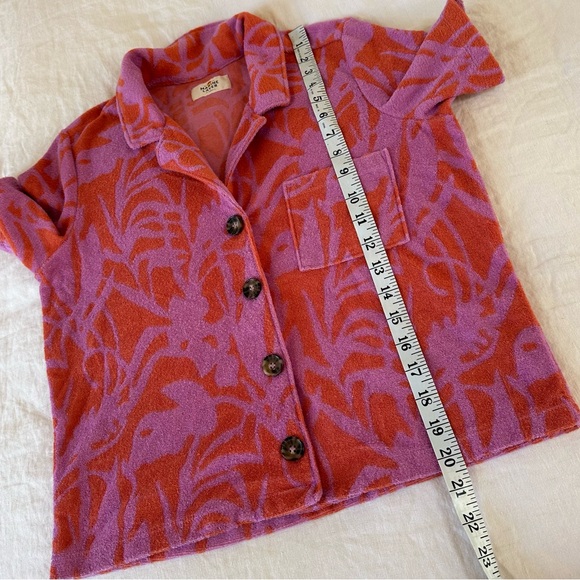 Marine Layer Terry Out Resort Shirt and Shorts Orange Lavender Floral Set - Picture 9 of 13